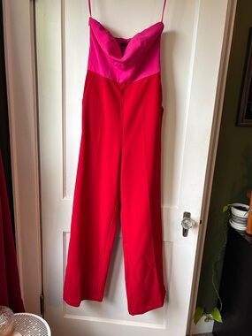 MOTF Colorblock Pink & Red Strapless Wide-Leg Jumpsuit